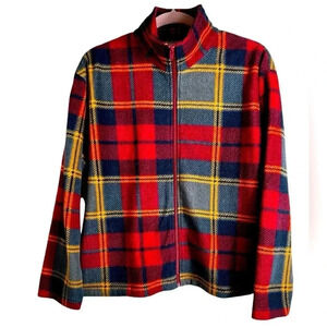 Vintage 90s zippered plaid FLEECE JACKET,  M-L, Spring Cute Cozy Cottage